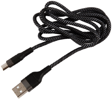 Дата-кабель UNBROKE Mane USB-Type-C 1,2 метра до 3A нейлоновая оплетка черно-серый
