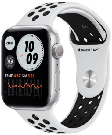 Часы Apple Watch Nike Series 6 GPS 44мм корпус из алюминия серебряный + ремешок платиновый (MG293RU/A)