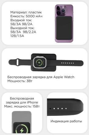 Внешний аккумулятор VLP Dual Magsafe 5000 mAh 3A USB-C Белый