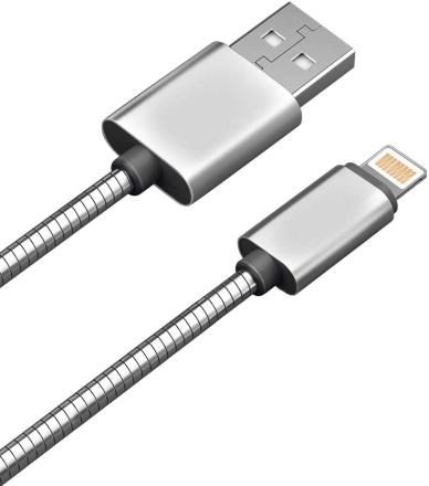 Дата-кабель Akai CE-605S USB-A-Lightning 1м оплетка металл Silver