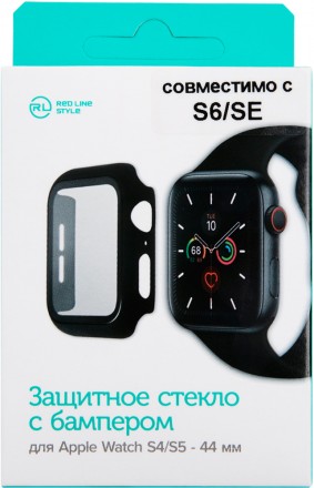 Стекло защитное RedLine Apple Watch Series 6, Series 5, Series 4, SE 44 мм c бампером Black