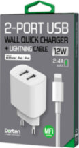 СЗУ Dorten 2USB + дата-кабель Lightning MFI 2.4A White