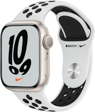 Часы Apple Watch Nike Series 7 GPS 41мм корпус из алюминия Сияющая звезда + ремешок Серый (MKN33RU/A)