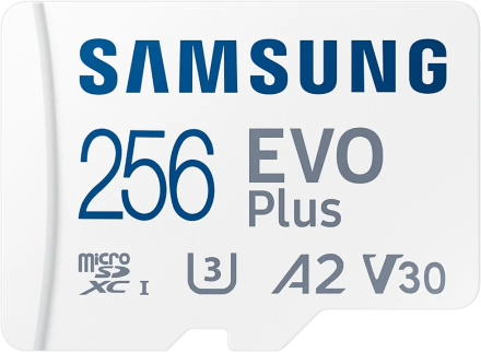 Карта памяти MicroSDXC Samsung Evo Plus 256Гб UHS-1 U3 A2 V30 с адаптером Белая