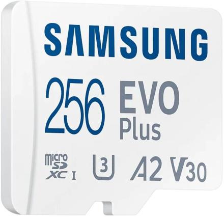 Карта памяти MicroSDXC Samsung Evo Plus 256Гб UHS-1 U3 A2 V30 с адаптером Белая