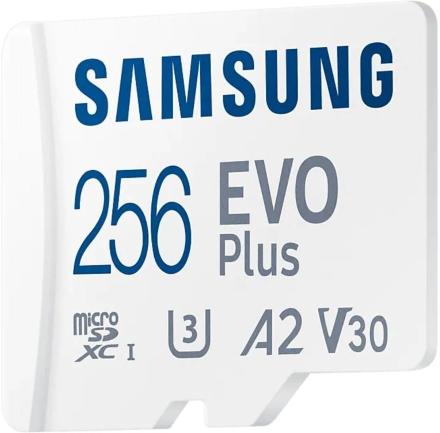 Карта памяти MicroSDXC Samsung Evo Plus 256Гб UHS-1 U3 A2 V30 с адаптером Белая