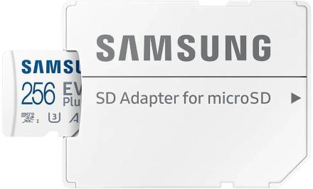 Карта памяти MicroSDXC Samsung Evo Plus 256Гб UHS-1 U3 A2 V30 с адаптером Белая