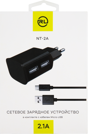 СЗУ RedLine NT-2A 2xUSB 2.1A + дата-кабель microUSB Black