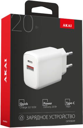 СЗУ Akai CH-6A14 универсальное PD 20W QC 3.0 Белое