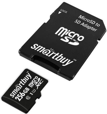 Карта памяти MicroSDXC Smartbuy microSDHC 256GB Сlass 10 UHS-I с адаптером Черная