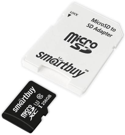 Карта памяти MicroSDXC Smartbuy microSDHC 256GB Сlass 10 UHS-I с адаптером Черная