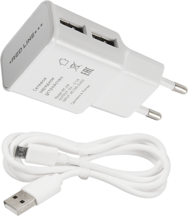 СЗУ RedLine NT-2A 2xUSB 2.1A + дата-кабель microUSB белое