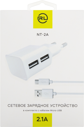 СЗУ RedLine NT-2A 2xUSB 2.1A + дата-кабель microUSB белое