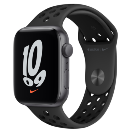 Часы Apple Watch Nike SE GPS 44мм корпус из алюминия серый космос + ремешок черный (MKQ83RU/A)