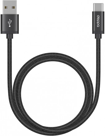 Дата-кабель Deppa USB A-Type C 1,2м нейлоновая оплетка Black