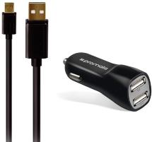 АЗУ Promate CarKit-M 2USB 3.1A + дата-кабель microUSB Black