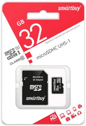 Карта памяти MicroSD Smartbuy 32GB Class10 UHS-I с адаптером черный