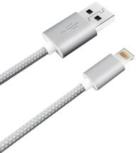 Дата-кабель Akai CE-608 USB-A 8-pin 1A текстиль White