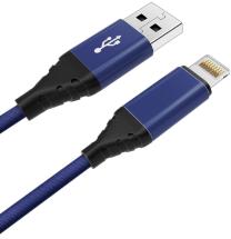 Дата-кабель Akai CE-610 USB-A-Lightning оплетка текстиль Blue