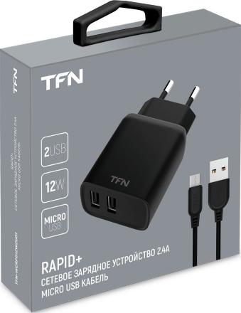 СЗУ TFN 2USB Rapid + кабель MicroUSB 2.4А Black