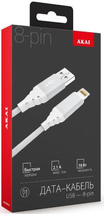 Дата-кабель Akai CE-610 USB-A-Lightning оплетка текстиль White