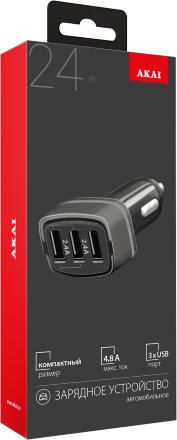 АЗУ Akai CH-6D03B 3 USB 4,8A универсальное Black