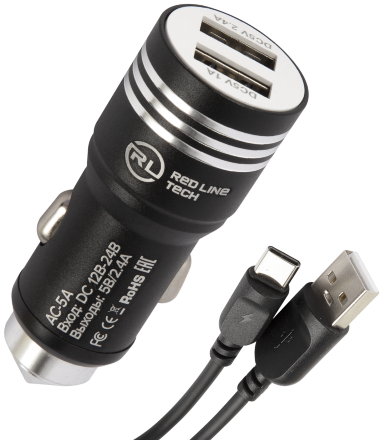 АЗУ RedLine AC-5A + кабель USB-A-Type-C 2,4A Черное