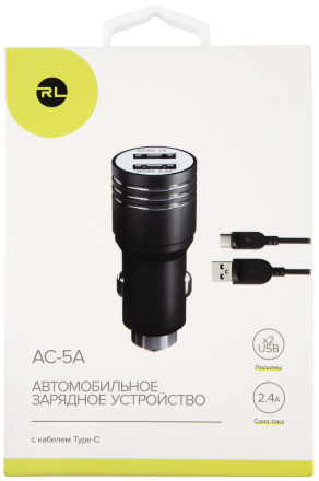 АЗУ RedLine AC-5A + кабель USB-A-Type-C 2,4A Черное