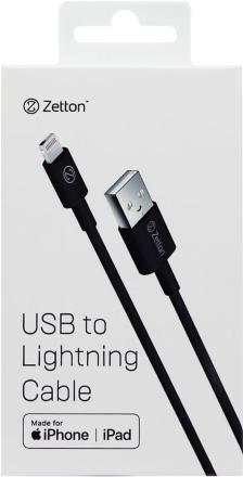 Дата-кабель Zetton USB-A-Lightning MFI 1м Black (ZTUSBMFI1A8)