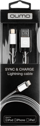 Дата-кабель Qumo USB А-Lightning MFI 1м оплетка металл Silver (21715)
