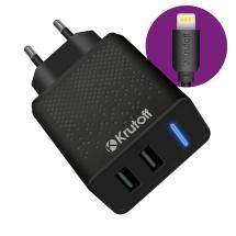 СЗУ Krutoff CH-07L 2xUSB + дата-кабель Lightning 2.4A  Black