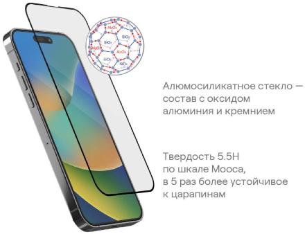 Стекло защитное uBear Extreme 3D Shield для iPhone 15 Plus алюмосиликатное Черная рамка