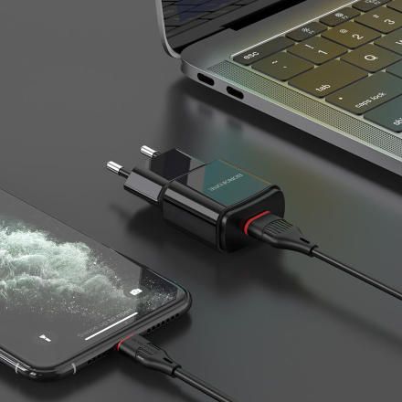 СЗУ Borofone BA48A Orion 1xUSB2.1А дата-кабель Type-C 1м Black