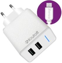 СЗУ Krutoff CH-07M 2xUSB + дата-кабель microUSB 2.4A White