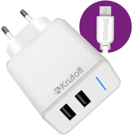СЗУ Krutoff CH-07M 2xUSB + дата-кабель microUSB 2.4A White СЗУ Krutoff CH-07M 2xUSB + дата-кабель microUSB 2.4A White