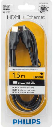 Дата-кабель Philips HDMI A-HDMI A 1.5м ver.1.4 c Ethernet (4x1080p) Черный (SWV2432W/10)