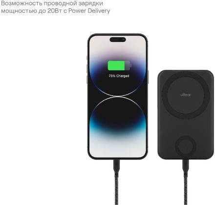 Внешний аккумулятор uBear Range с поддержкой MagSafe 6500 mAh Черный