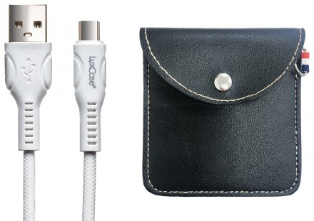 Дата-кабель LuxCase Type-C 2.4А белый+мягкий футляр Black