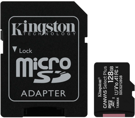 Карта памяти MicroSDXC Kingston Canvas Select Plus 128Gb Class 10 UHS-I МТС Premium с адаптером Черный