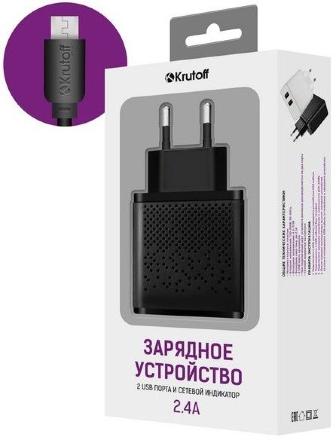 СЗУ Krutoff CH-07M 2xUSB + дата-кабель microUSB 2.4A Black