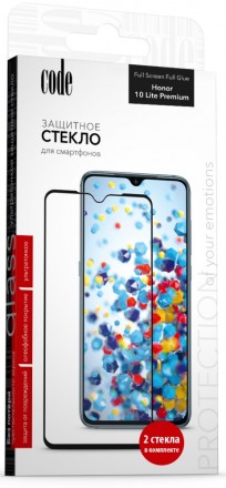 Стекло защитное Code Honor 10 Lite Premium 2.5D FG черная рамка 2 шт