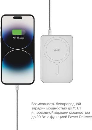 Внешний аккумулятор uBear Backup Magnetic 5000 mAh PD 20W Серебро